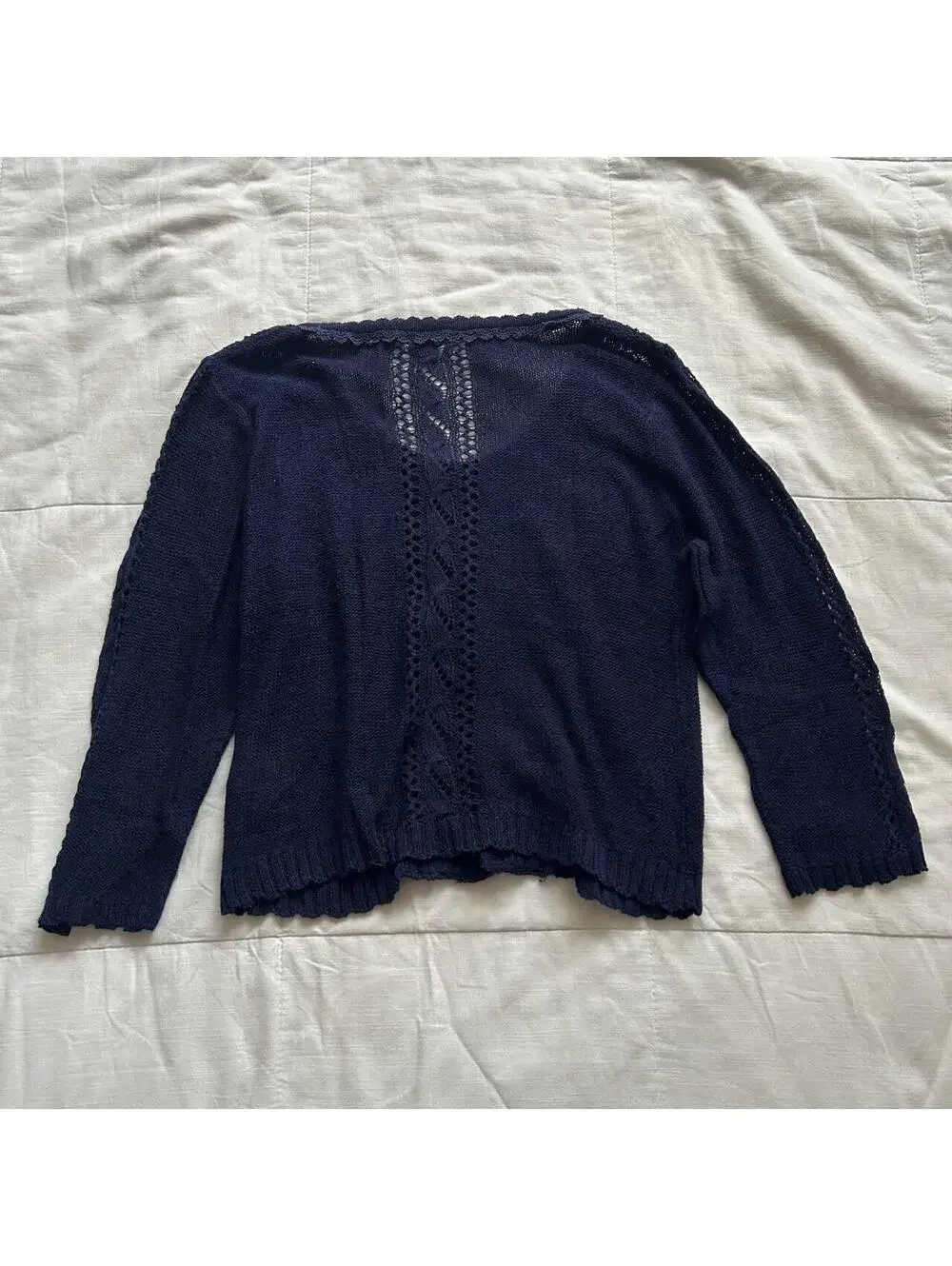 Axes Femme Navy Pointelle Lace Knit Cardigan Gold Buttons Medium Japan